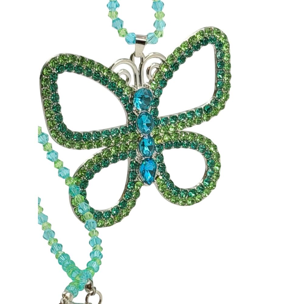 Emerald Butterfly Choker Statement Necklace Gold Tone Glam Jewelry